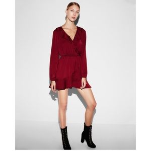 Express ruffle front wrap mini dress - red